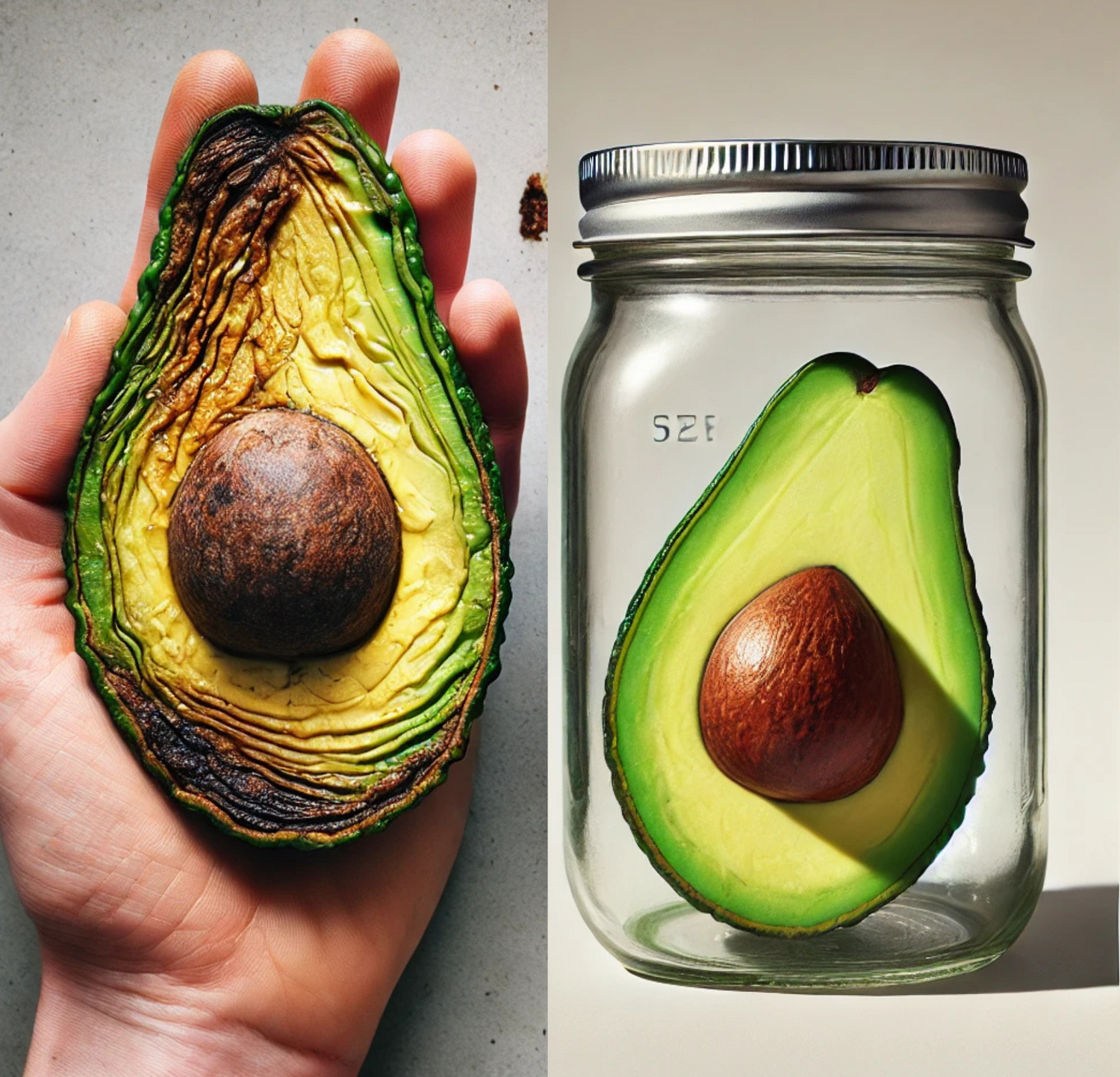 Fresh avocado vacuum sealed in Mason jar